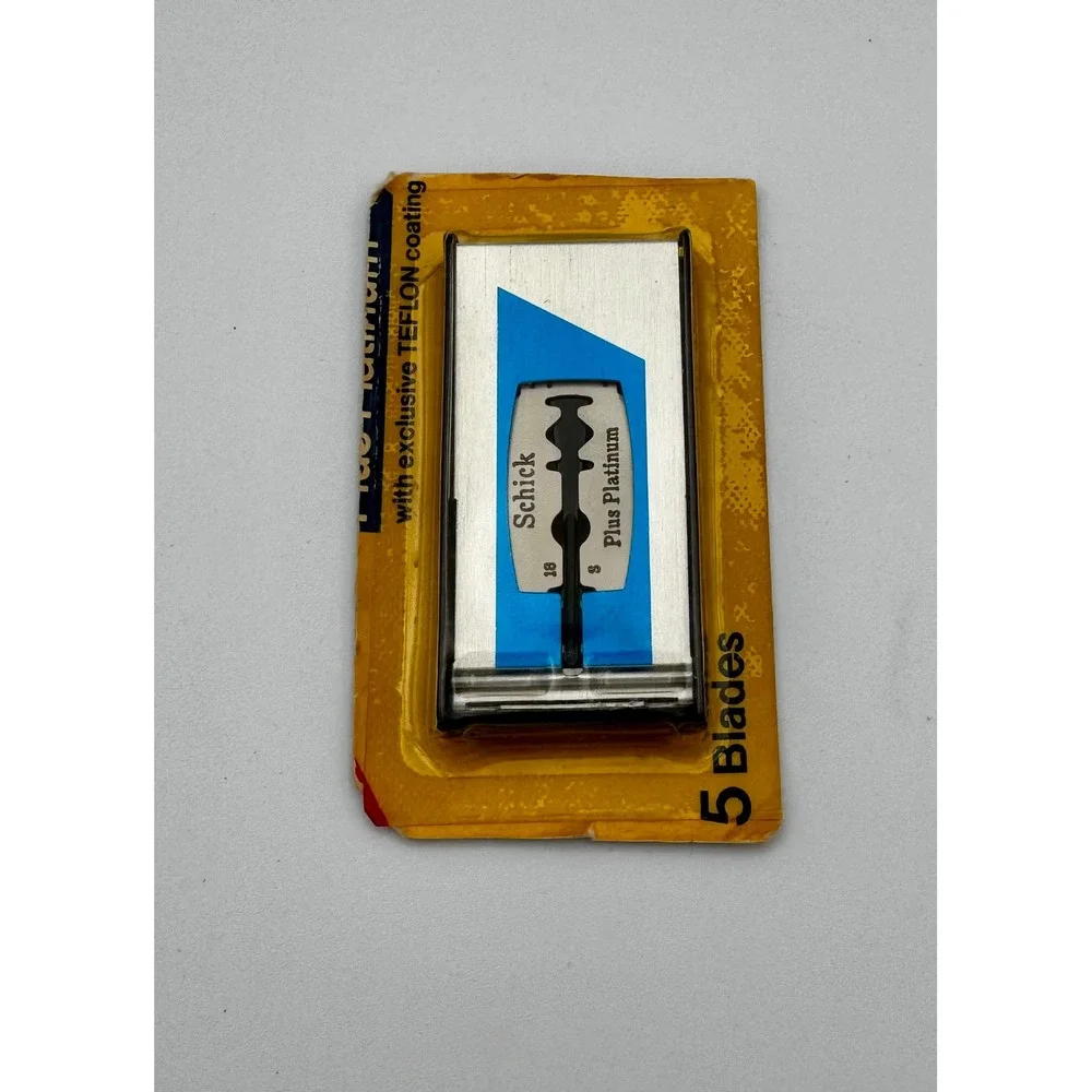Vtg NOS Schick Plus Platinum Double Edge Razor Blades 5 Pack Sealed Trimmed Card
